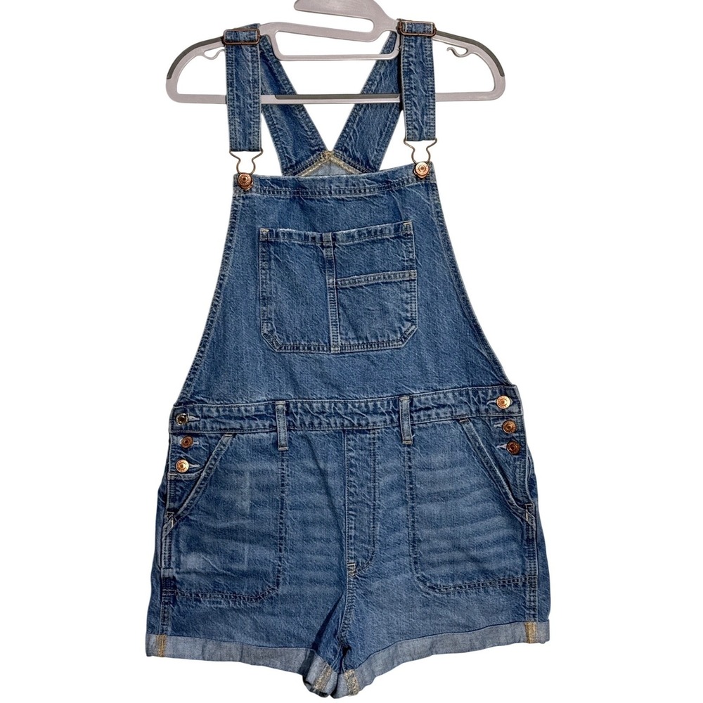 American Eagle Denim Shortalls Womens Large Medium Wash - Picture 2 of 7